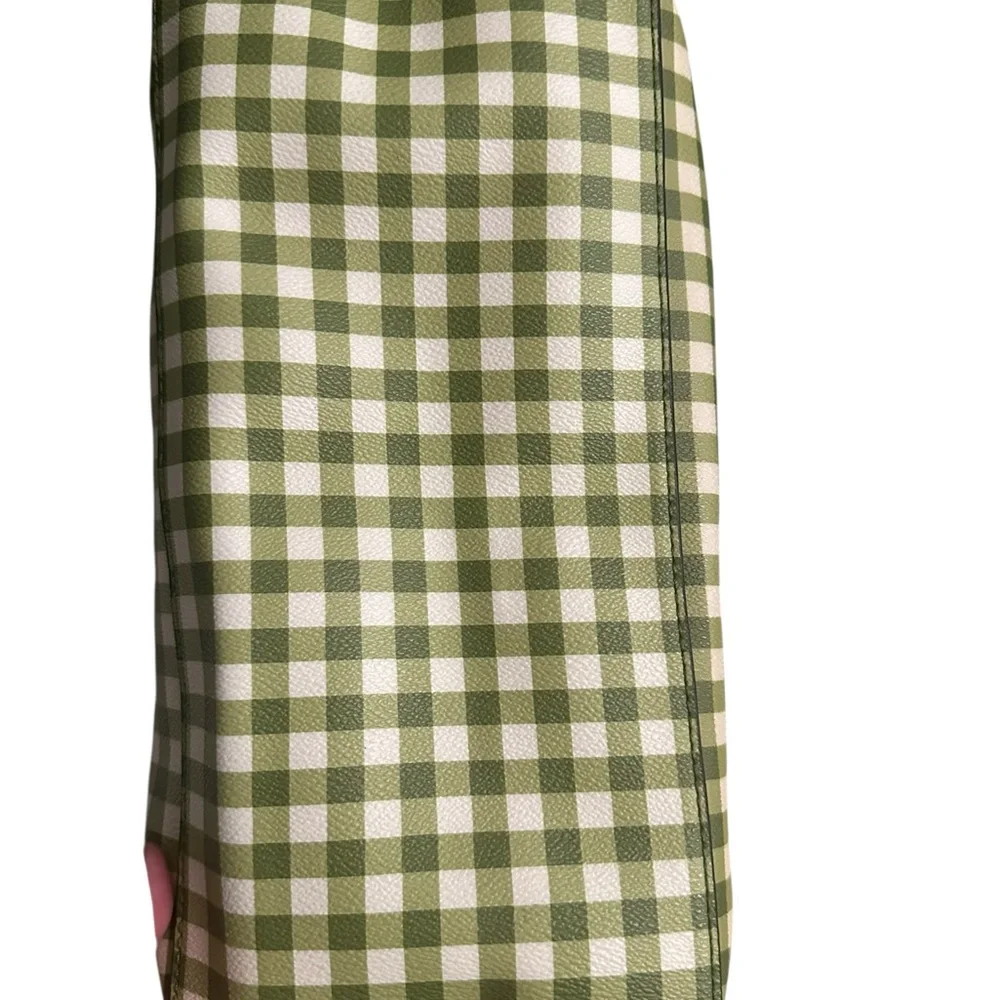 Tory Burch Kerrington Gingham Open Green Vinyl Tote w/ Leather Crossbody Strap